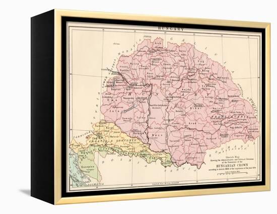 Map of Hungary, 1870s-null-Framed Premier Image Canvas