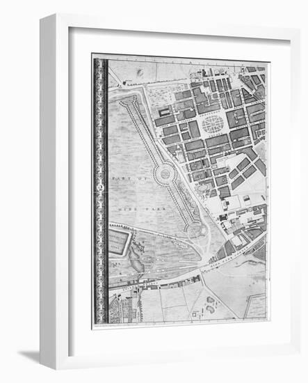 Map of Hyde Park Corner, Grosvenor Square and Tyburn, 1746 (Litho)-John Rocque-Framed Giclee Print