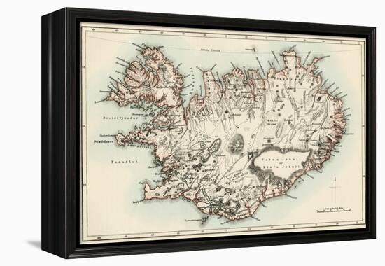 Map of Iceland, 1870s-null-Framed Premier Image Canvas