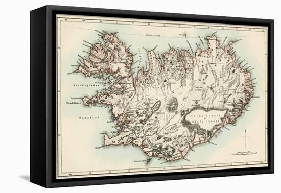 Map of Iceland, 1870s-null-Framed Premier Image Canvas