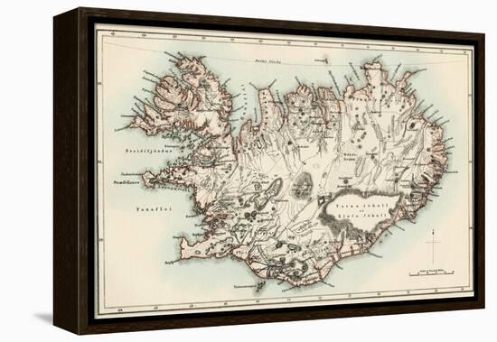 Map of Iceland, 1870s-null-Framed Premier Image Canvas