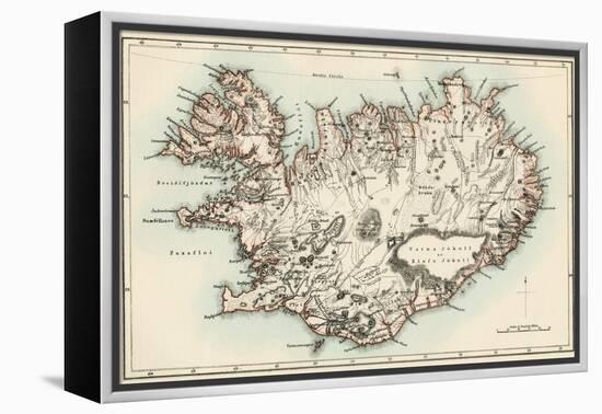 Map of Iceland, 1870s-null-Framed Premier Image Canvas