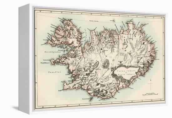 Map of Iceland, 1870s-null-Framed Premier Image Canvas