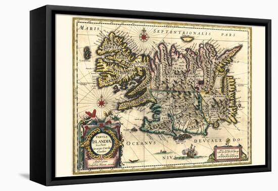 Map Of Iceland-Willem Janszoon Blaeu-Framed Stretched Canvas