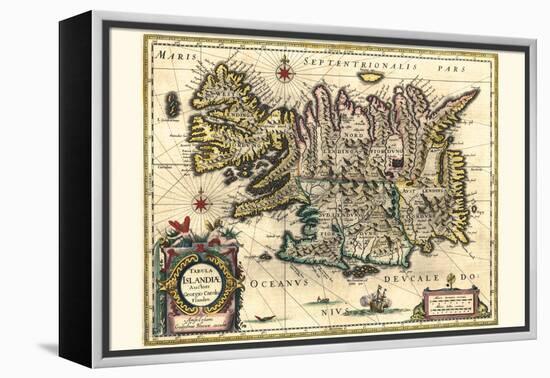 Map Of Iceland-Willem Janszoon Blaeu-Framed Stretched Canvas