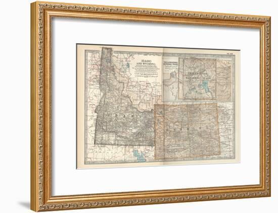 Map of Idaho and Wyoming. United States. Inset Map of Yellowstone National Park-Encyclopaedia Britannica-Framed Art Print