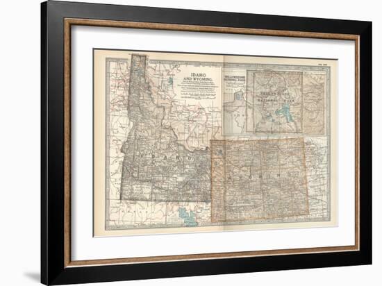 Map of Idaho and Wyoming. United States. Inset Map of Yellowstone National Park-Encyclopaedia Britannica-Framed Art Print