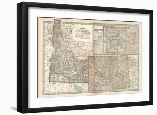 Map of Idaho and Wyoming. United States. Inset Map of Yellowstone National Park-Encyclopaedia Britannica-Framed Art Print