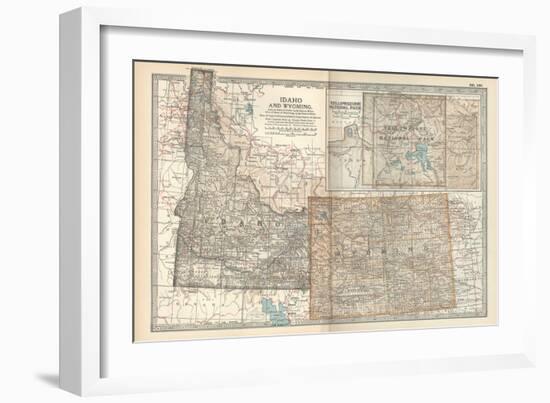 Map of Idaho and Wyoming. United States. Inset Map of Yellowstone National Park-Encyclopaedia Britannica-Framed Art Print