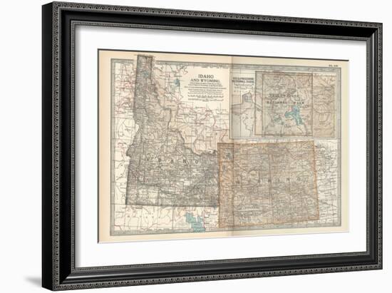 Map of Idaho and Wyoming. United States. Inset Map of Yellowstone National Park-Encyclopaedia Britannica-Framed Art Print