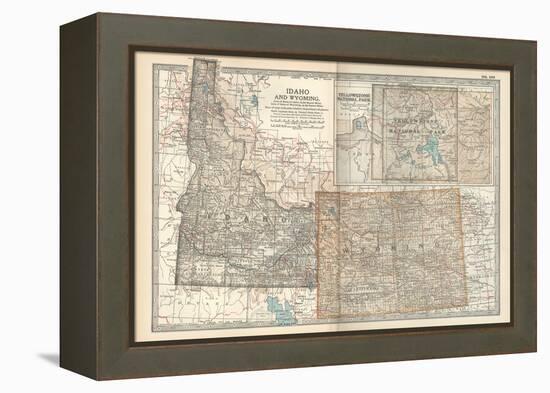 Map of Idaho and Wyoming. United States. Inset Map of Yellowstone National Park-Encyclopaedia Britannica-Framed Stretched Canvas