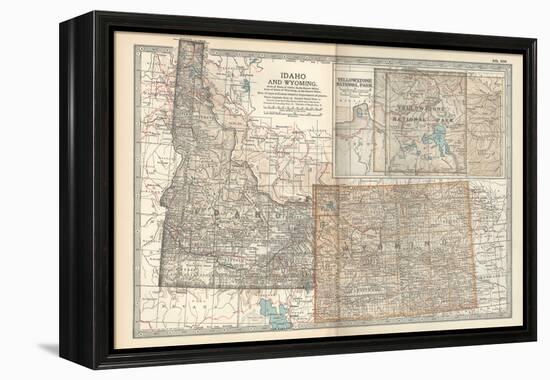 Map of Idaho and Wyoming. United States. Inset Map of Yellowstone National Park-Encyclopaedia Britannica-Framed Stretched Canvas