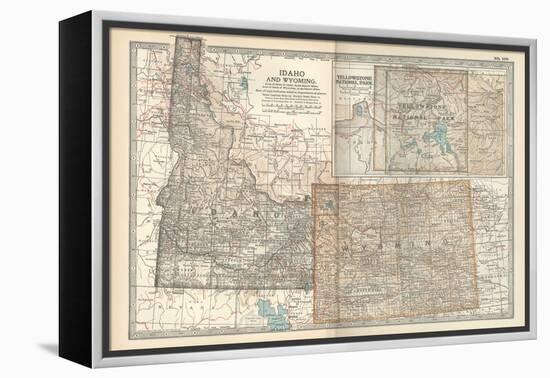 Map of Idaho and Wyoming. United States. Inset Map of Yellowstone National Park-Encyclopaedia Britannica-Framed Stretched Canvas