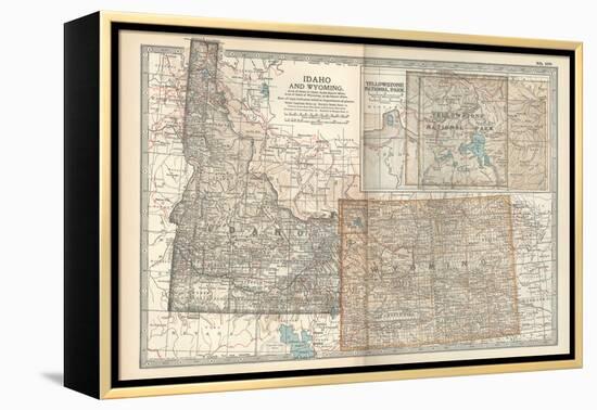 Map of Idaho and Wyoming. United States. Inset Map of Yellowstone National Park-Encyclopaedia Britannica-Framed Stretched Canvas