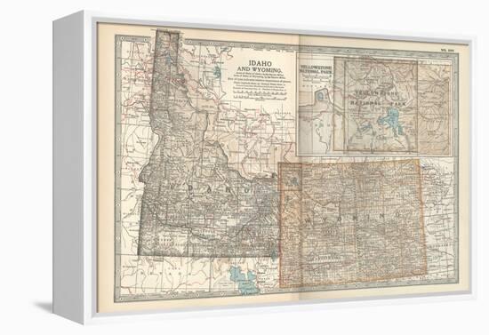 Map of Idaho and Wyoming. United States. Inset Map of Yellowstone National Park-Encyclopaedia Britannica-Framed Stretched Canvas