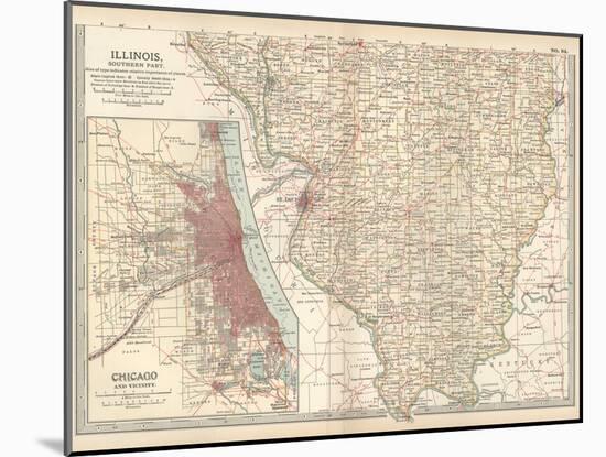 Map of Illinois, Southern Part. United States. Inset Map of Chicago and Vicinity-Encyclopaedia Britannica-Mounted Art Print