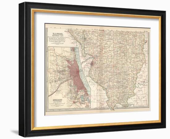 Map of Illinois, Southern Part. United States. Inset Map of Chicago and Vicinity-Encyclopaedia Britannica-Framed Art Print