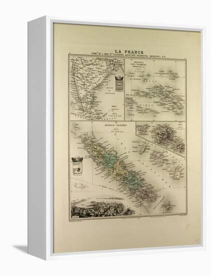 Map of India New Caledonia Tahiti Tuamotu Archipelago Marquesas Islands 1896-null-Framed Premier Image Canvas