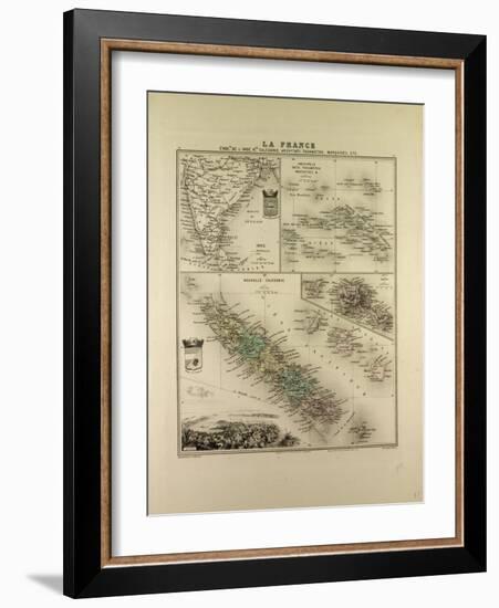 Map of India New Caledonia Tahiti Tuamotu Archipelago Marquesas Islands 1896-null-Framed Giclee Print