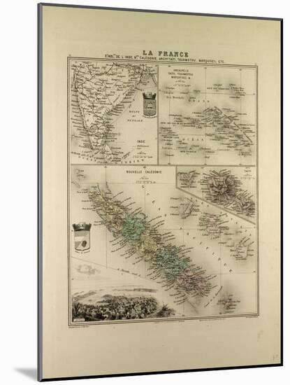 Map of India New Caledonia Tahiti Tuamotu Archipelago Marquesas Islands 1896-null-Mounted Giclee Print