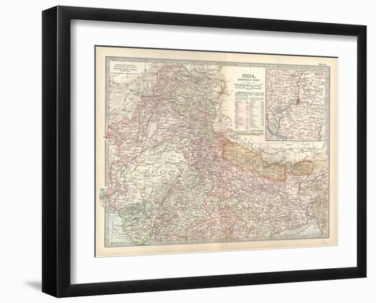 Map of India, Northern Part. Inset of Calcutta and Vicinity-Encyclopaedia Britannica-Framed Art Print