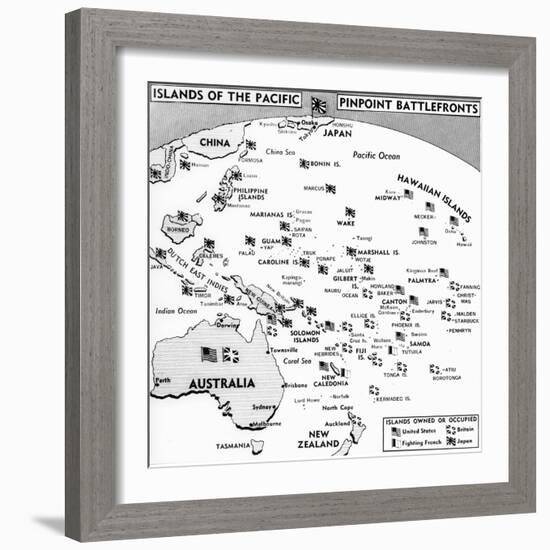 Map of Islands between Hawaii and China-Bettmann-Framed Photographic Print