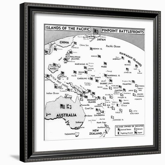 Map of Islands between Hawaii and China-Bettmann-Framed Photographic Print