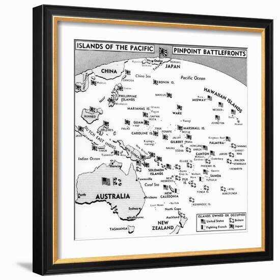 Map of Islands between Hawaii and China-Bettmann-Framed Photographic Print