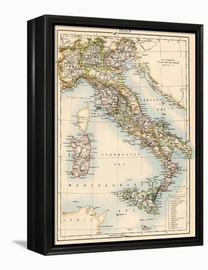 Map of Italy, 1870s-null-Framed Premier Image Canvas