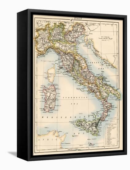 Map of Italy, 1870s-null-Framed Premier Image Canvas