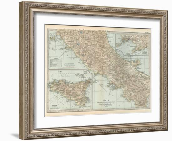 Map of Italy. Central and Southern Part. Insets of Sicily (Sicilia) and Naples (Napoli)-Encyclopaedia Britannica-Framed Art Print