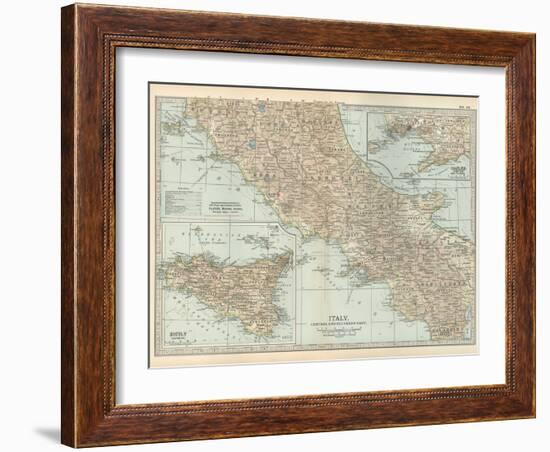 Map of Italy. Central and Southern Part. Insets of Sicily (Sicilia) and Naples (Napoli)-Encyclopaedia Britannica-Framed Art Print