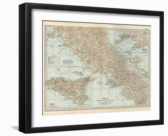 Map of Italy. Central and Southern Part. Insets of Sicily (Sicilia) and Naples (Napoli)-Encyclopaedia Britannica-Framed Art Print