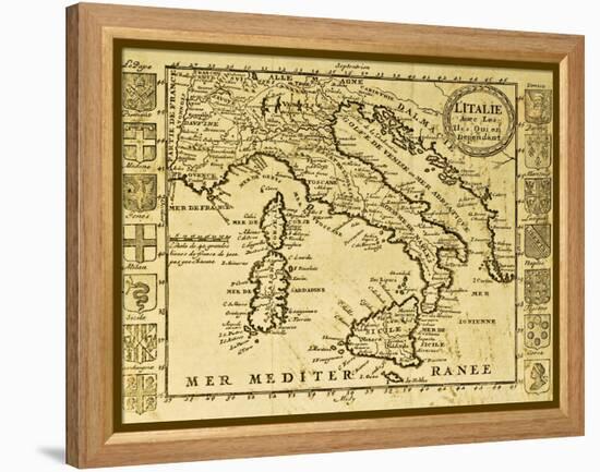 Map Of Italy Framed By Territorial Crests. May Be Dated To The Beginning Of Xviii Sec-marzolino-Framed Stretched Canvas