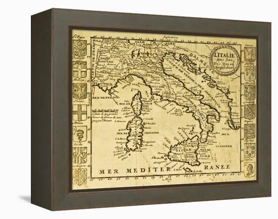 Map Of Italy Framed By Territorial Crests. May Be Dated To The Beginning Of Xviii Sec-marzolino-Framed Stretched Canvas