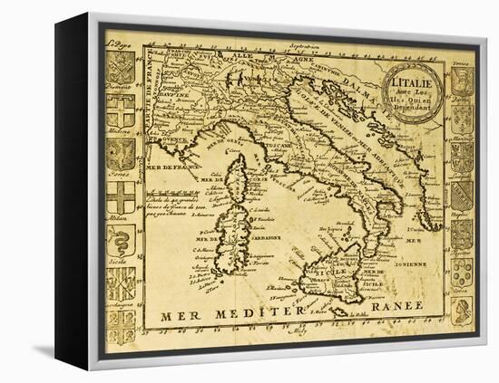 Map Of Italy Framed By Territorial Crests. May Be Dated To The Beginning Of Xviii Sec-marzolino-Framed Stretched Canvas