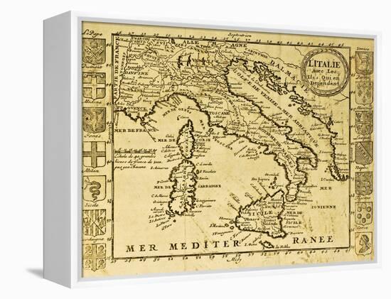 Map Of Italy Framed By Territorial Crests. May Be Dated To The Beginning Of Xviii Sec-marzolino-Framed Stretched Canvas