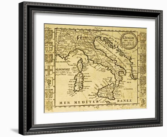 Map Of Italy Framed By Territorial Crests. May Be Dated To The Beginning Of Xviii Sec-marzolino-Framed Premium Giclee Print