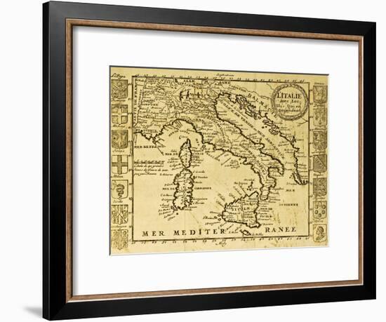 Map Of Italy Framed By Territorial Crests. May Be Dated To The Beginning Of Xviii Sec-marzolino-Framed Art Print