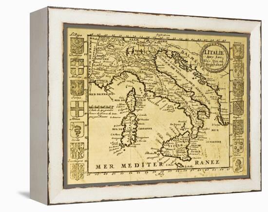 Map Of Italy Framed By Territorial Crests. May Be Dated To The Beginning Of Xviii Sec-marzolino-Framed Stretched Canvas