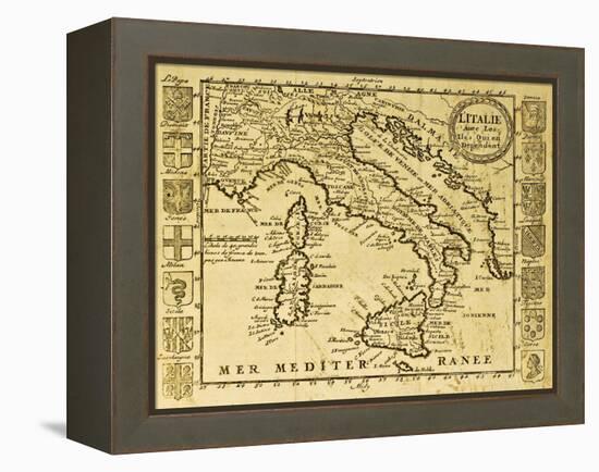 Map Of Italy Framed By Territorial Crests. May Be Dated To The Beginning Of Xviii Sec-marzolino-Framed Stretched Canvas