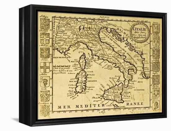 Map Of Italy Framed By Territorial Crests. May Be Dated To The Beginning Of Xviii Sec-marzolino-Framed Stretched Canvas