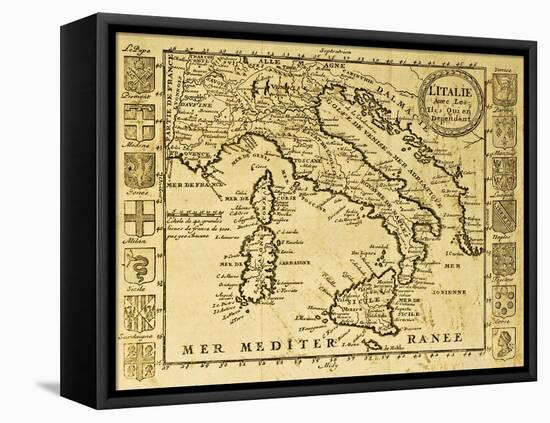 Map Of Italy Framed By Territorial Crests. May Be Dated To The Beginning Of Xviii Sec-marzolino-Framed Stretched Canvas