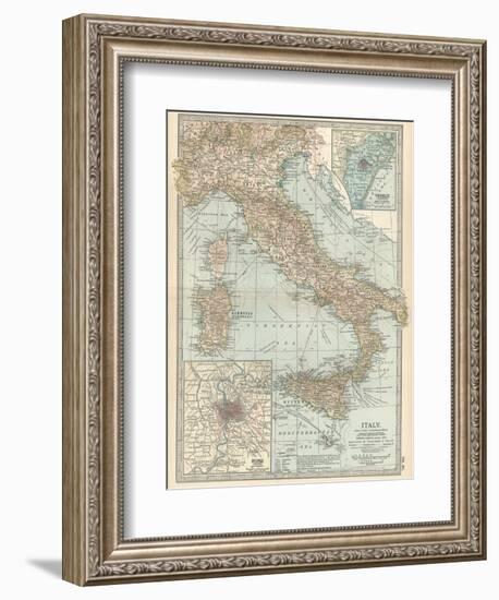 Map of Italy. Insets of Rome (Roma) and Vicinity, and Venice (Venezia) and Vicinity-Encyclopaedia Britannica-Framed Art Print