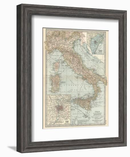 Map of Italy. Insets of Rome (Roma) and Vicinity, and Venice (Venezia) and Vicinity-Encyclopaedia Britannica-Framed Art Print