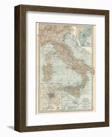 Map of Italy. Insets of Rome (Roma) and Vicinity, and Venice (Venezia) and Vicinity-Encyclopaedia Britannica-Framed Art Print