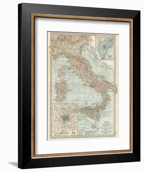 Map of Italy. Insets of Rome (Roma) and Vicinity, and Venice (Venezia) and Vicinity-Encyclopaedia Britannica-Framed Art Print