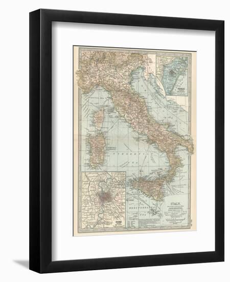 Map of Italy. Insets of Rome (Roma) and Vicinity, and Venice (Venezia) and Vicinity-Encyclopaedia Britannica-Framed Art Print
