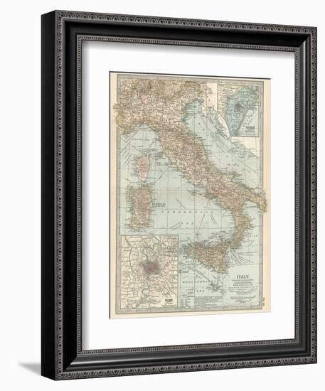 Map of Italy. Insets of Rome (Roma) and Vicinity, and Venice (Venezia) and Vicinity-Encyclopaedia Britannica-Framed Art Print