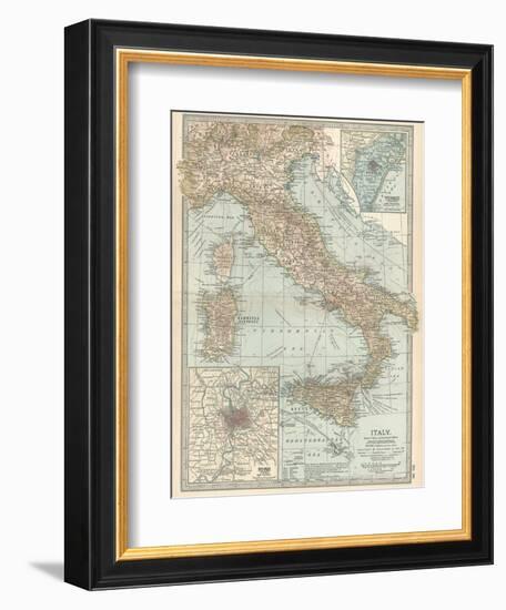 Map of Italy. Insets of Rome (Roma) and Vicinity, and Venice (Venezia) and Vicinity-Encyclopaedia Britannica-Framed Art Print